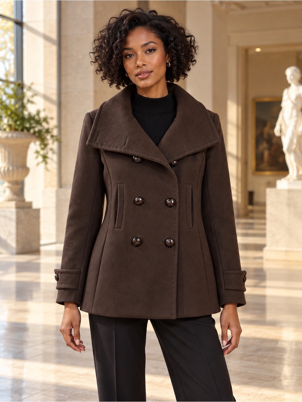 Aritzia Talula Babaton Howell Wool Cashmere DB Peacoat M Brown Made Canada